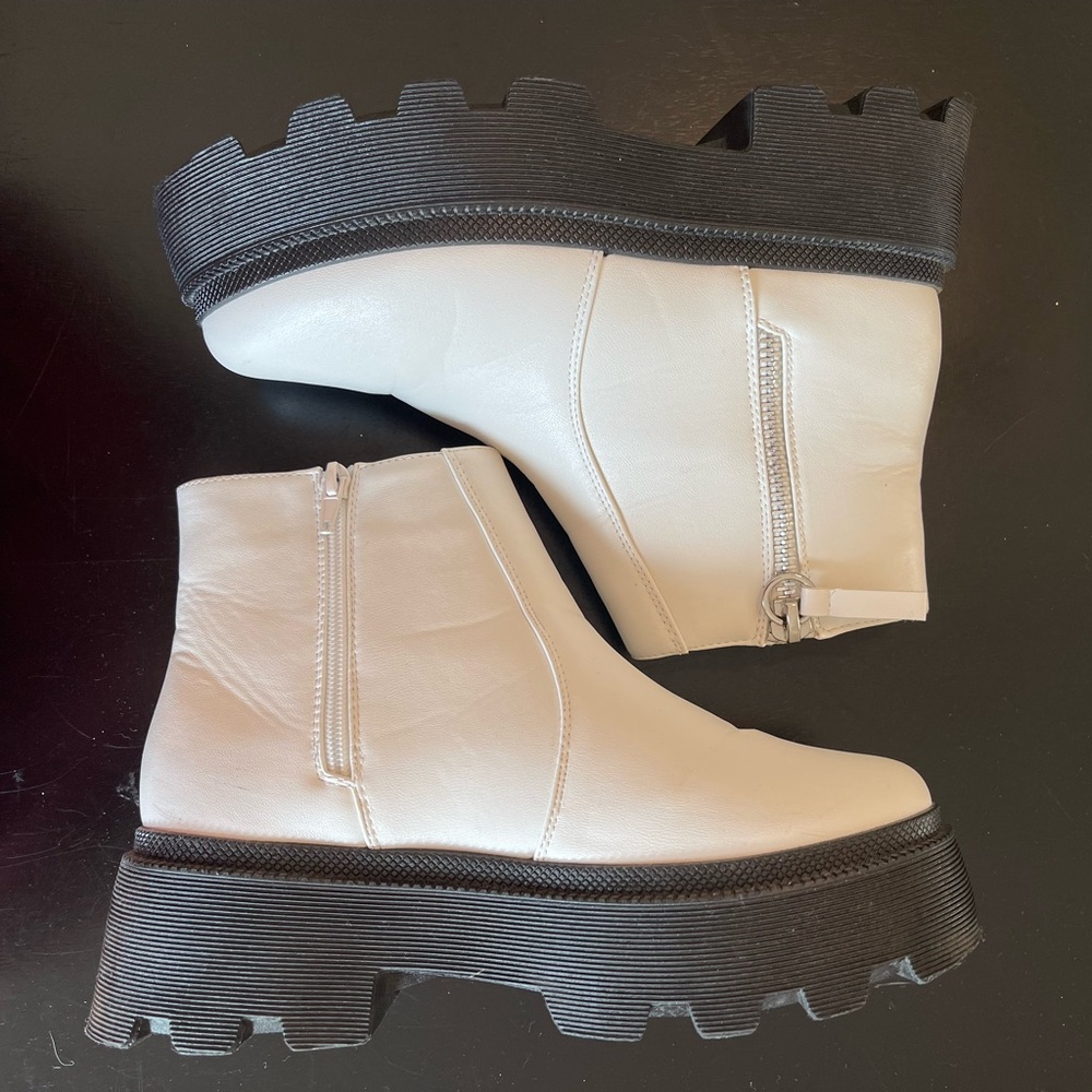Forever 21 White Chunky Platform Ankle Boots Size 9